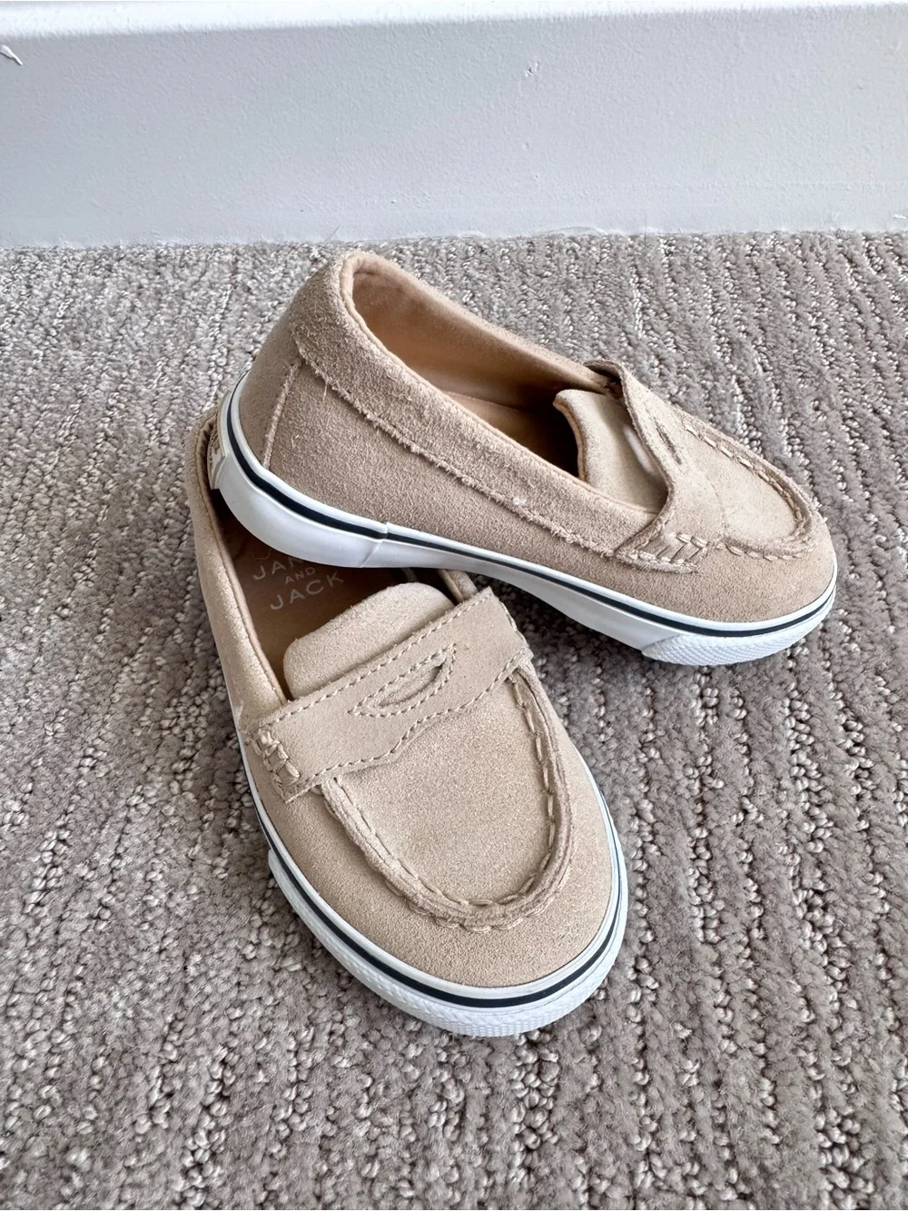 Janie and Jack Suede Penny Loafers Tan Leather Slip-On Shoes Kids Size 7